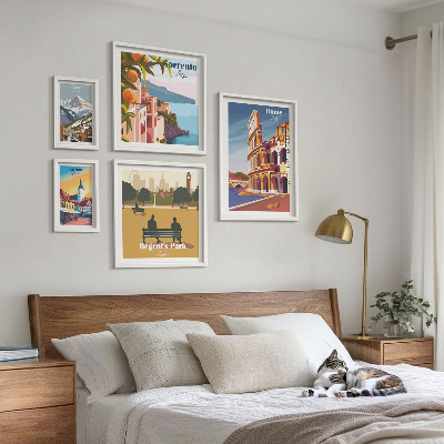 Conjunto de 5 quadros com moldura Paisagens de cidades europeias