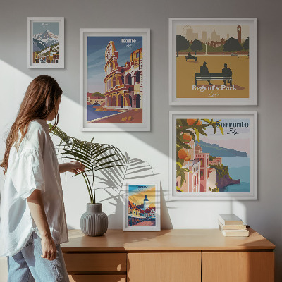 Conjunto de 5 quadros com moldura Paisagens de cidades europeias