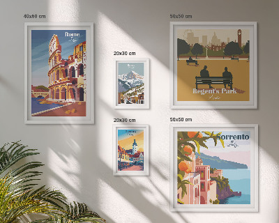 Conjunto de 5 quadros com moldura Paisagens de cidades europeias