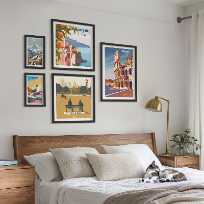 Conjunto de 5 quadros com moldura Paisagens de cidades europeias