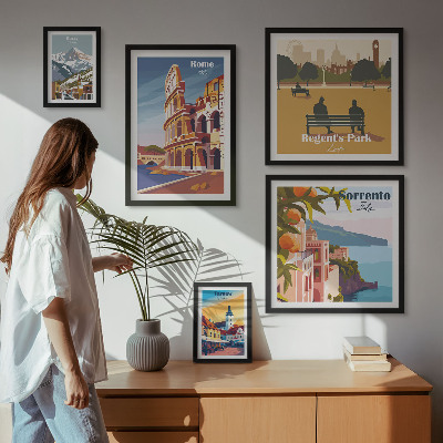 Conjunto de 5 quadros com moldura Paisagens de cidades europeias