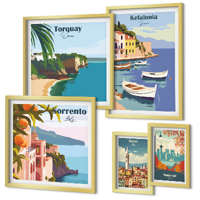 Conjunto de 5 quadros decorativos Paisagens costeiras da Europa