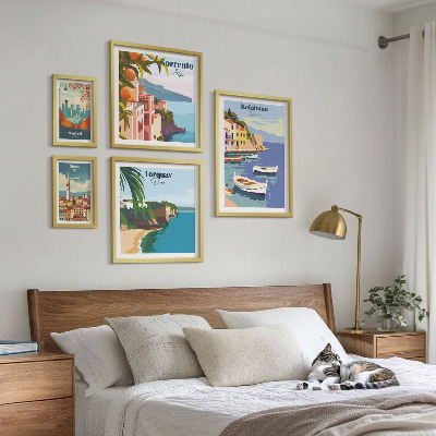 Conjunto de 5 quadros decorativos Paisagens costeiras da Europa