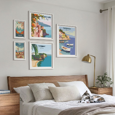 Conjunto de 5 quadros decorativos Paisagens costeiras da Europa