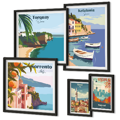 Conjunto de 5 quadros decorativos Paisagens costeiras da Europa