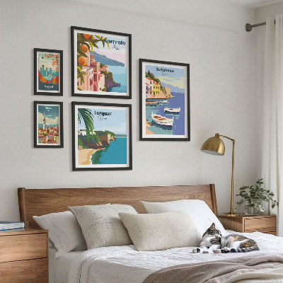 Conjunto de 5 quadros decorativos Paisagens costeiras da Europa
