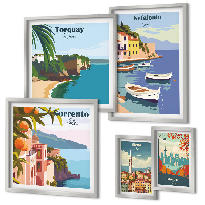 Conjunto de 5 quadros decorativos Paisagens costeiras da Europa