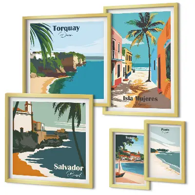 Galeria de parede com praias litorâneas coloridas