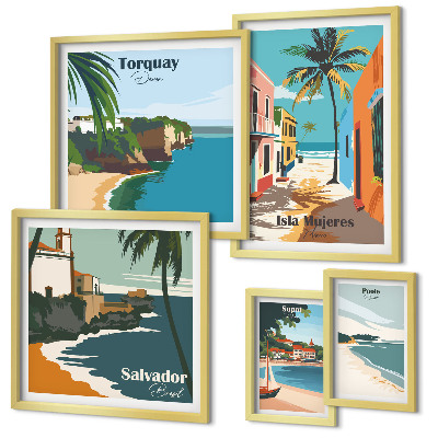Galeria de parede Praias litorâneas coloridas