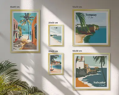 Galeria de parede com praias litorâneas coloridas