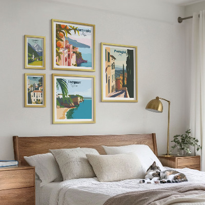 Conjunto de 5 quadros com moldura Cidades italianas pitorescas
