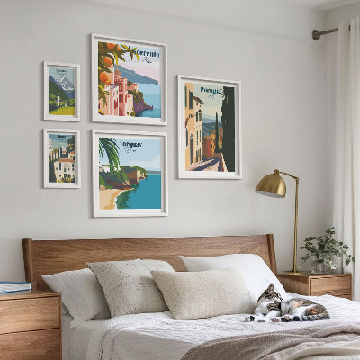 Conjunto de 5 quadros com moldura Cidades italianas pitorescas