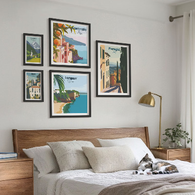 Conjunto de 5 quadros com moldura Cidades italianas pitorescas