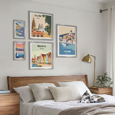 Conjunto de 5 quadros decorativos Paisagens de cidades costeiras