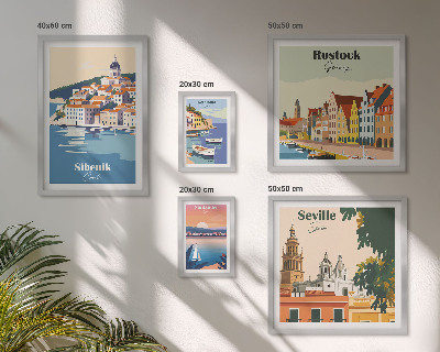 Conjunto de 5 quadros decorativos Paisagens de cidades costeiras
