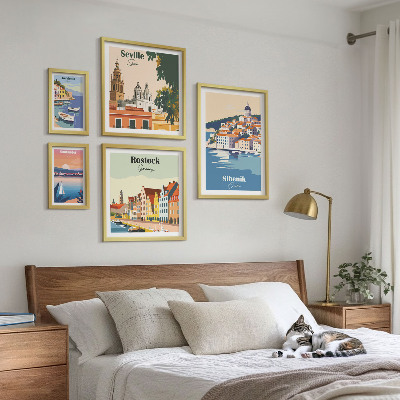 Conjunto de 5 quadros decorativos Paisagens de cidades costeiras