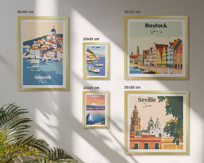 Conjunto de 5 quadros decorativos Paisagens de cidades costeiras