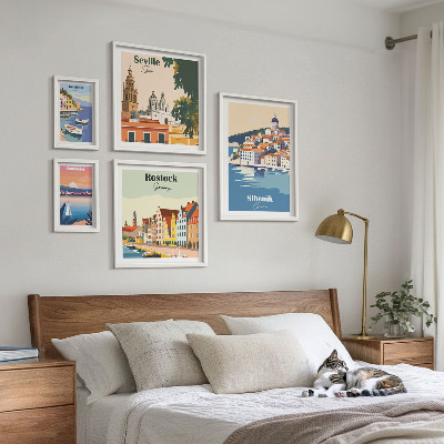 Conjunto de 5 quadros decorativos Paisagens de cidades costeiras
