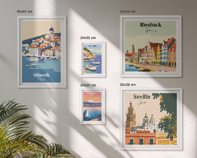 Conjunto de 5 quadros decorativos Paisagens de cidades costeiras