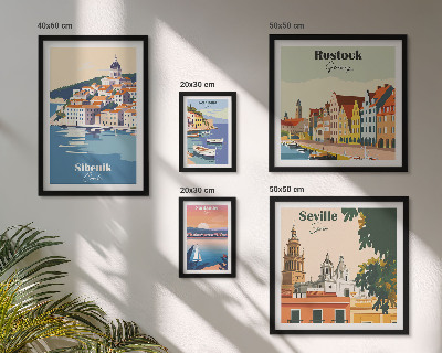 Conjunto de 5 quadros decorativos Paisagens de cidades costeiras
