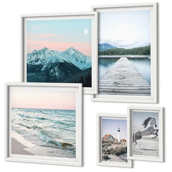 Galeria de parede com decoração de paisagens naturais