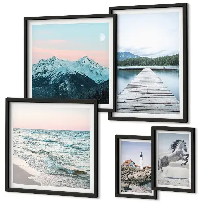 Galeria de parede com decoração de paisagens naturais