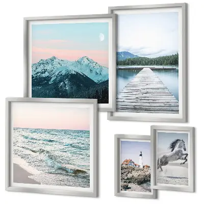 Galeria de parede com decoração de paisagens naturais