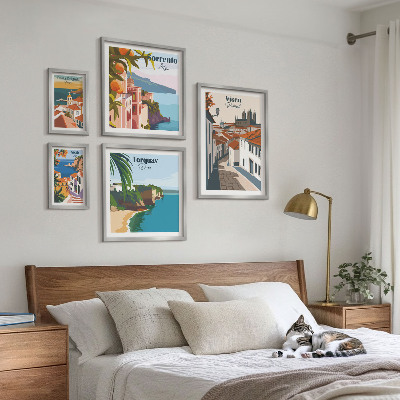 Conjunto de 5 quadros com moldura Cidades pitorescas da Europa