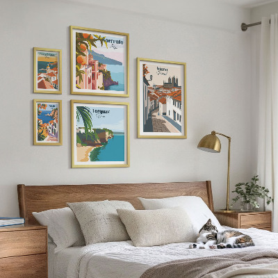 Conjunto de 5 quadros com moldura Cidades pitorescas da Europa