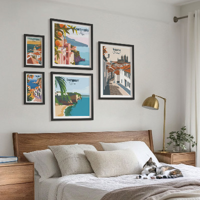 Conjunto de 5 quadros com moldura Cidades pitorescas da Europa