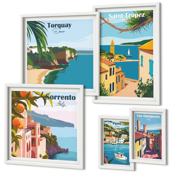 Conjunto de 5 quadros decorativos Paisagens de cidades europeias