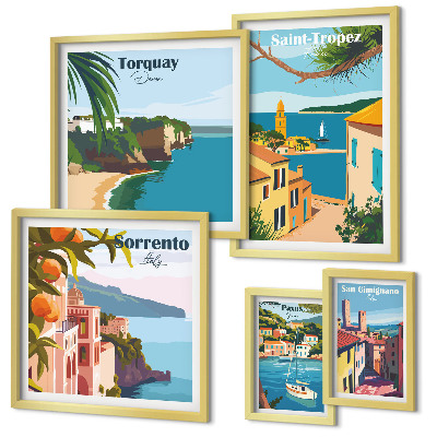 Conjunto de 5 quadros decorativos Paisagens de cidades europeias