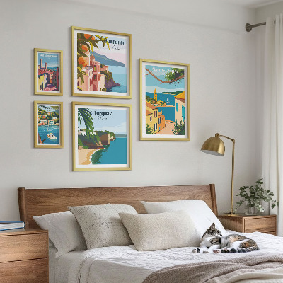 Conjunto de 5 quadros decorativos Paisagens de cidades europeias