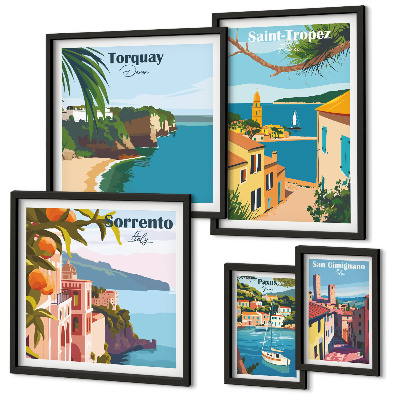 Conjunto de 5 quadros decorativos Paisagens de cidades europeias