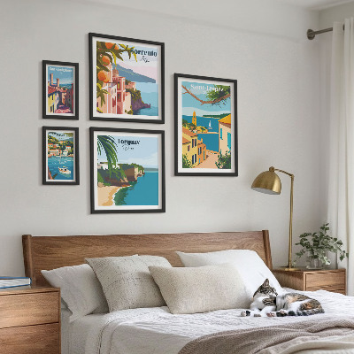 Conjunto de 5 quadros decorativos Paisagens de cidades europeias