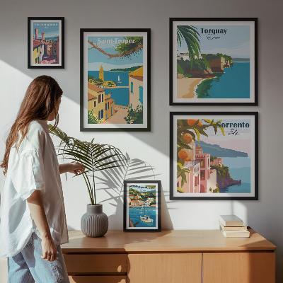 Conjunto de 5 quadros decorativos Paisagens de cidades europeias
