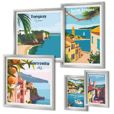 Conjunto de 5 quadros decorativos Paisagens de cidades europeias