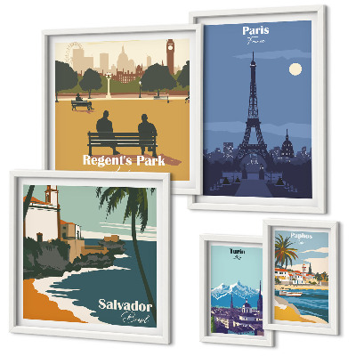 Parede galeria de quadros cidades icônicas retrô europeias