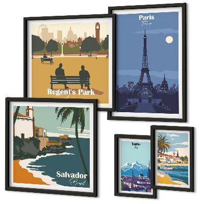 Parede galeria de quadros cidades icônicas retrô europeias