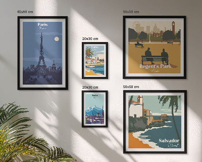 Parede galeria de quadros cidades icônicas retrô europeias