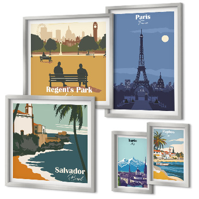 Parede galeria de quadros cidades icônicas retrô europeias
