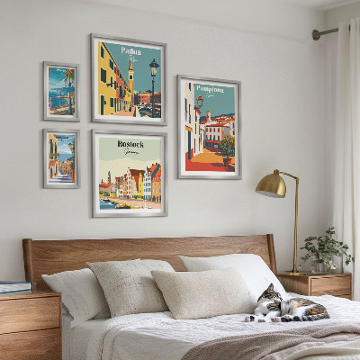 Conjunto de 5 quadros com moldura Vistas das cidades europeias e arquitetura
