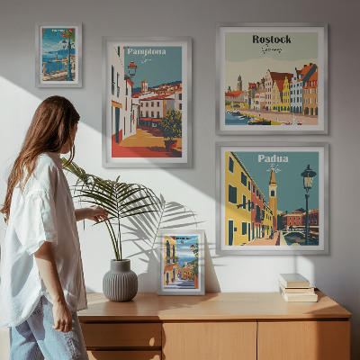 Conjunto de 5 quadros com moldura Vistas das cidades europeias e arquitetura