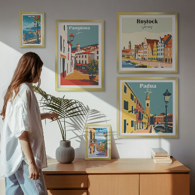 Conjunto de 5 quadros com moldura Vistas das cidades europeias e arquitetura