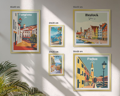 Conjunto de 5 quadros com moldura Vistas das cidades europeias e arquitetura