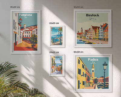 Conjunto de 5 quadros com moldura Vistas das cidades europeias e arquitetura