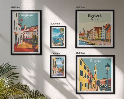 Conjunto de 5 quadros com moldura Vistas das cidades europeias e arquitetura
