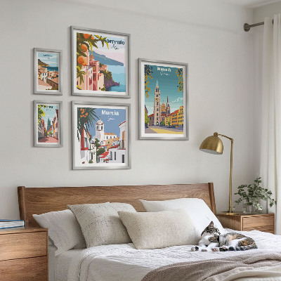 Conjunto de 5 quadros decorativos arquitetura das cidades europeias