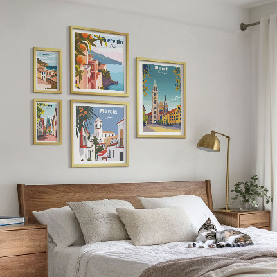 Conjunto de 5 quadros decorativos arquitetura das cidades europeias