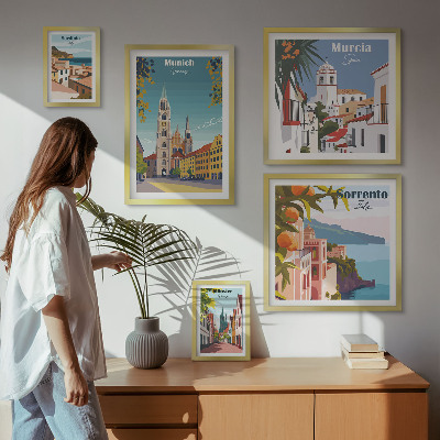 Conjunto de 5 quadros decorativos arquitetura das cidades europeias